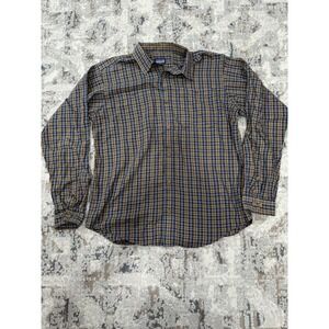 Patagonia Organic Cotton Flannel Shirt Mens M Medium Yellow Tan Blu Plaid Button